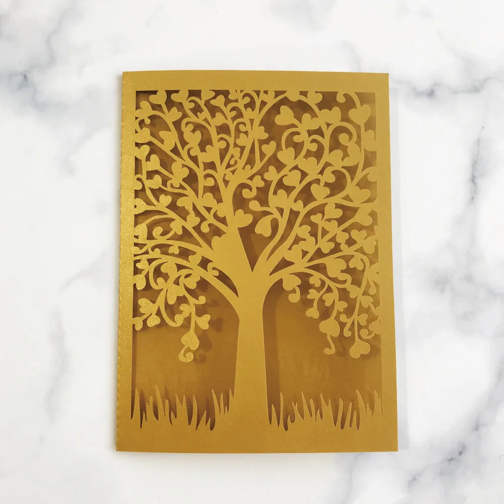 

35pcs Pearl paper Romantic Tree Gold Wedding Invitations Card Favor Wedding Birthday Party Decoration Birthday baptism Card