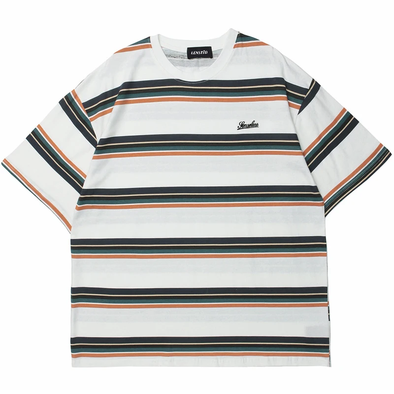 

Футболка мужская хлопковая в полоску, с коротким рукавом, в стиле хип-хоп, для весны, 2021