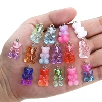 10pcslot cute candy color transparent resin bear charms diy necklace earring keychain for making accessories