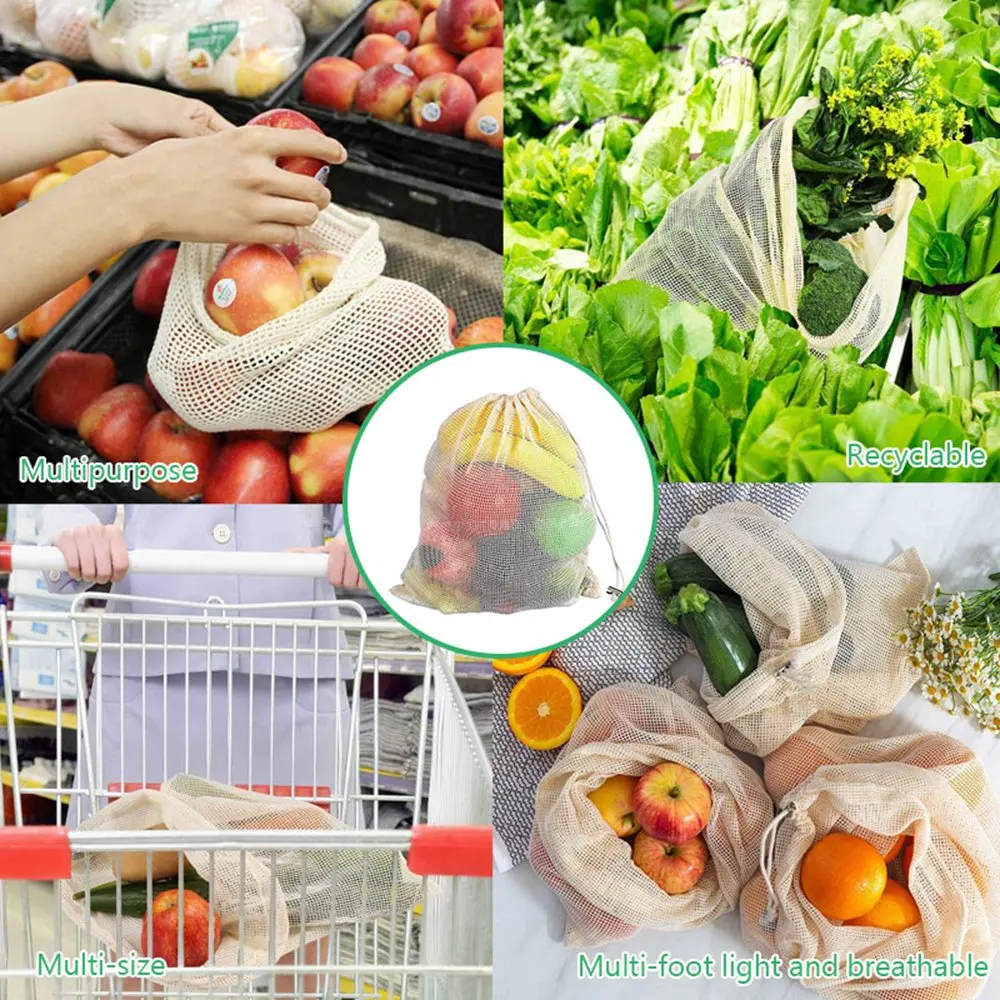 15 шт 12 шт Многоразовые продукты сумки органический хлопок моющиеся сетки мешки для продуктовых покупок фрукты органайзер для овощей сумка для хранения
