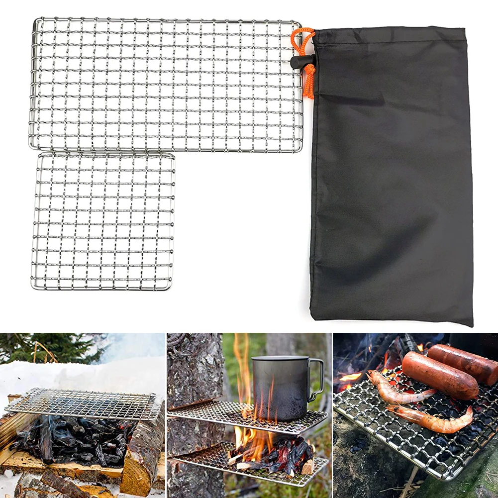 

2Pcs Outdoor Camping Pot Rack Stainless Steel Barbecue Mesh Grill Mesh Mesh Barbecue Grill Tool Non-Stick Outdoor BBQ accessorie