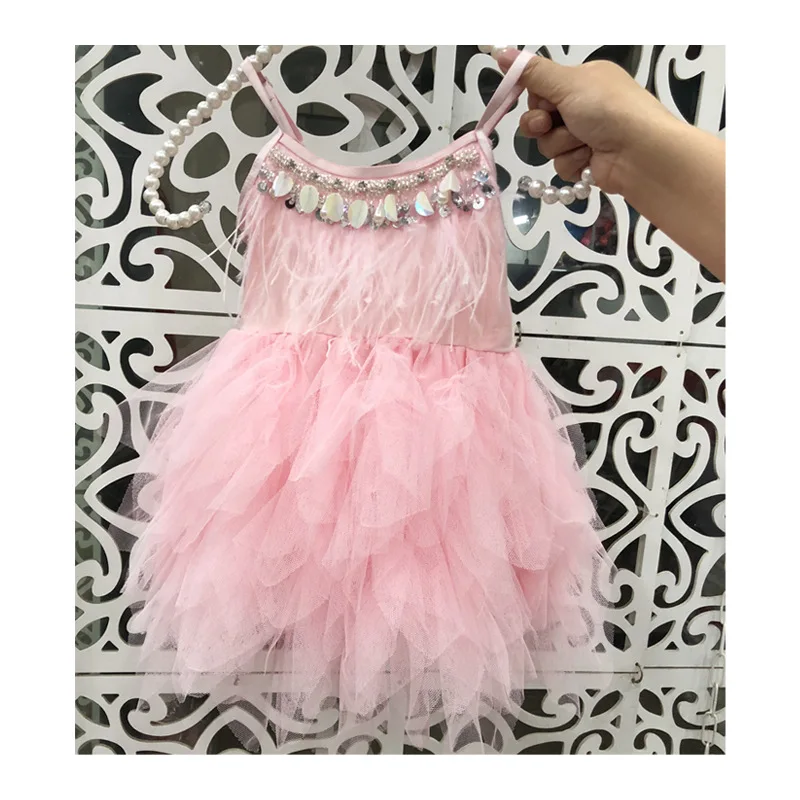 Vestido Girl Princess Tutu Dress Heavy Work Beaded 2019 Summer Feather Pleated Toddler Clothes Baby 1-7 Yrs GDR612 | Детская одежда и