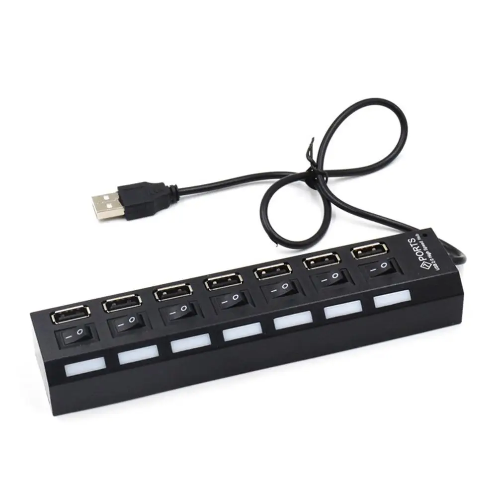 USB концентратор 2,0 Мульти USB порт 7 портов USB концентратор высокая скорость с переключателем вкл/выкл USB разветвитель для ПК Компьютерные аксессуары