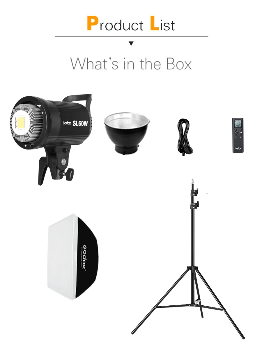 Godox SL-60W светодиодный видео светильник 5600K белая версия видео светильник непрерывного светильник комплект+ 190 см светильник подставка+ 60x90 см софтбокс с креплением Bowens