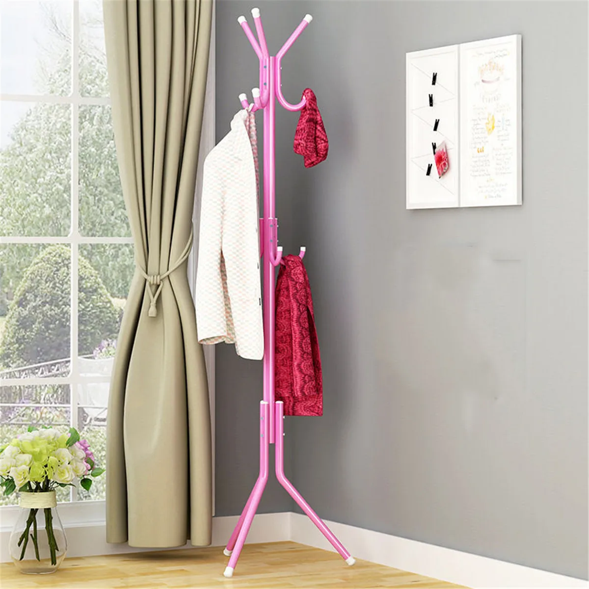 

2021 9 Hook Clothes Tree Coat Rack Metal Coat Handbag Scarf Hanger Saving Space Portable Hat Clothes Stand Bedroom Decor