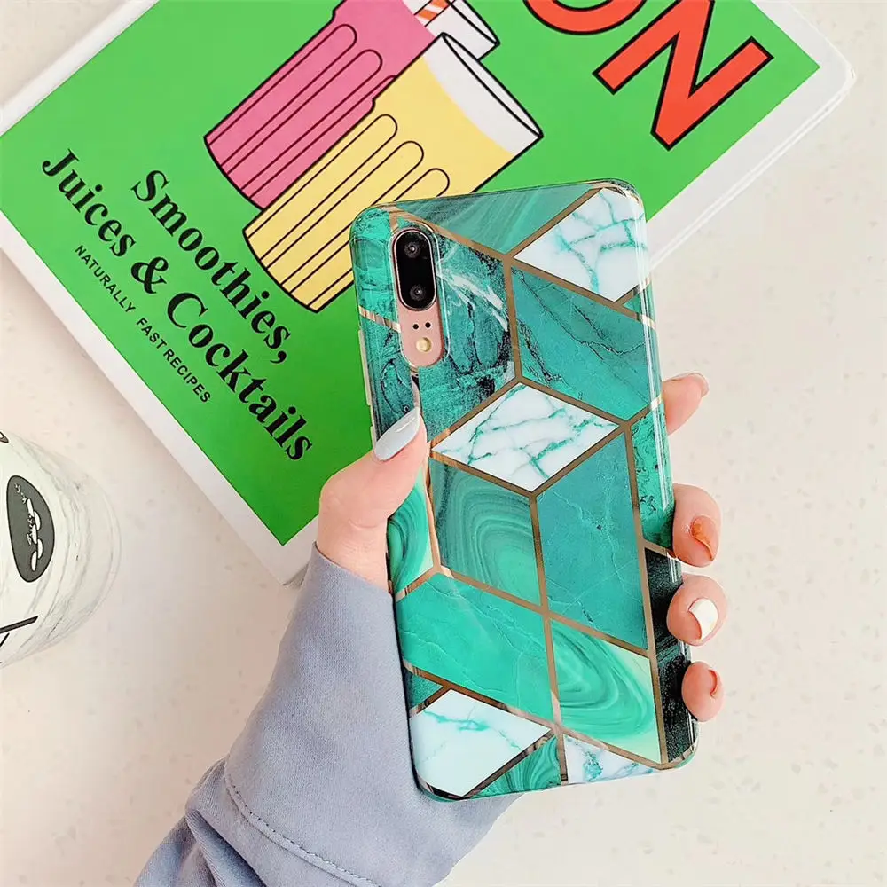 Силиконовый чехол с геометрическим мрамором для huawei P30 Pro P20 Lite, чехол для телефона huawei mate 20 30 Lite P20 Pro, чехол - Цвет: Dark Green