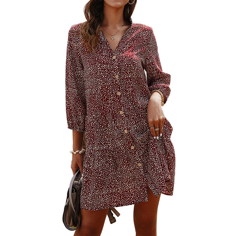

Dresses for women2020 Long sleeve Fashion Knee-length dress Boho Summer Holiday Dresses Women Vestidos Floral Print Beach Dress
