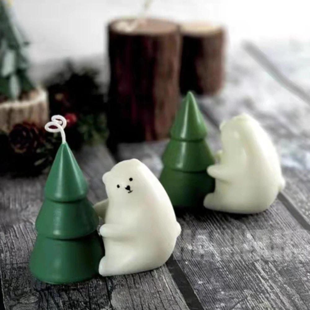 

Christmas Tree Polar Bear Scented Candle Mold Plaster Soap Mold Candle Making Cake Decoration Tools Diy Epoxy Silicone Mould