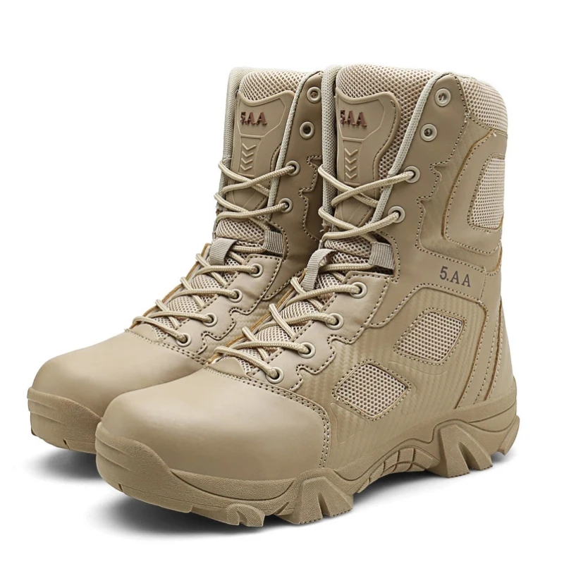 

New Leather Hiking Boots Outdoor Snow Desert Combat Boots Autumn and Winter High Top Warm Army Combat Shoes