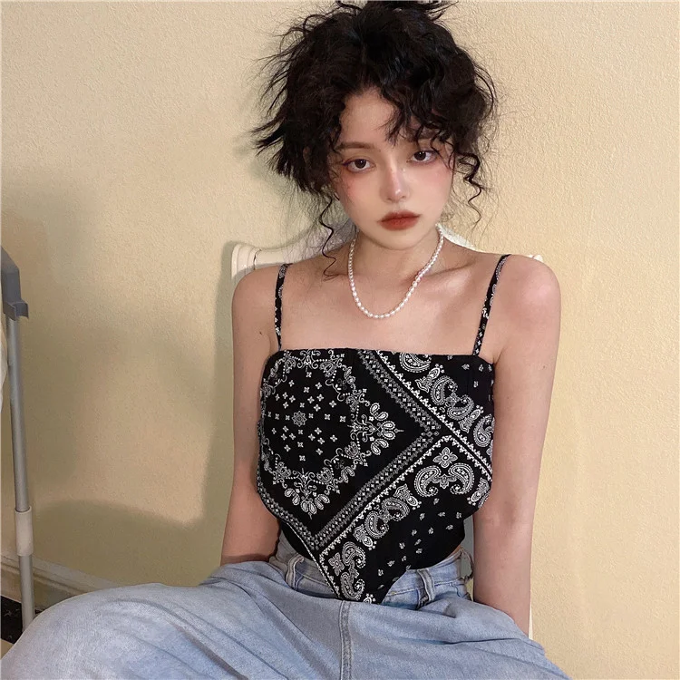 

Новинка 2021, Женская Весенняя облегающая верхняя одежда с маленькими бретельками и принтом пейсли, модный черный жилет бойфренда