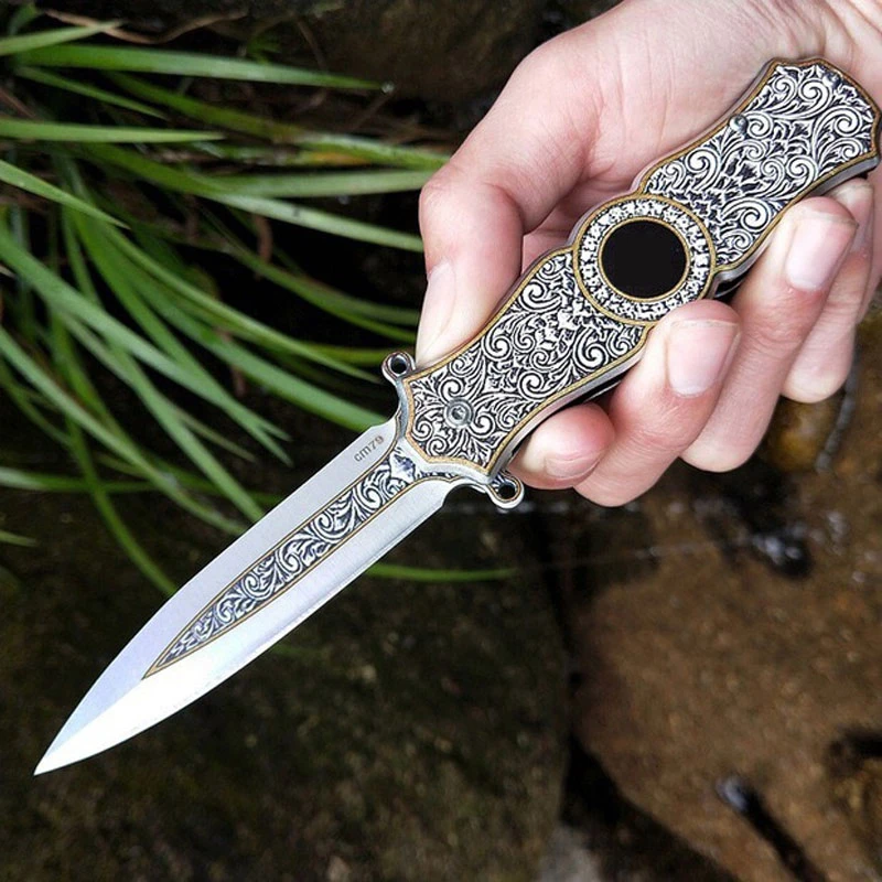 Серебристый нож для резьбы по хризантемам 3D складной с зажимом карманные ножи