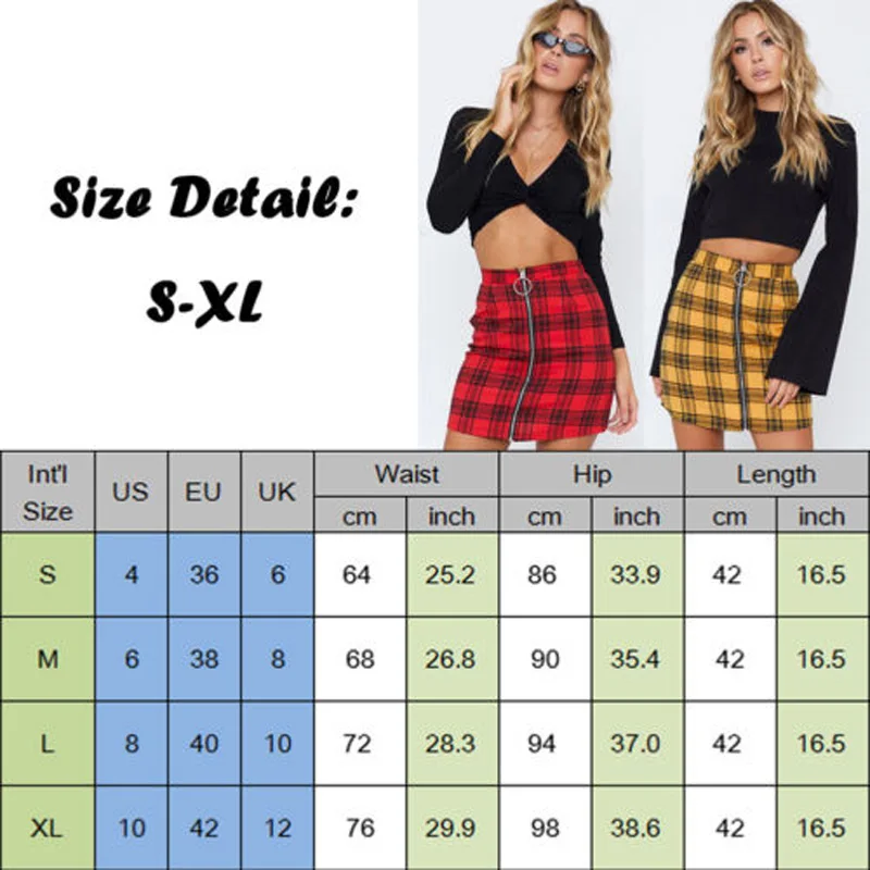 

New Style Women's Plaid High Waist Checker Zipper A-line Mini Skirt Short Skirt Size 6-12 S M L XL Color Yellow Red