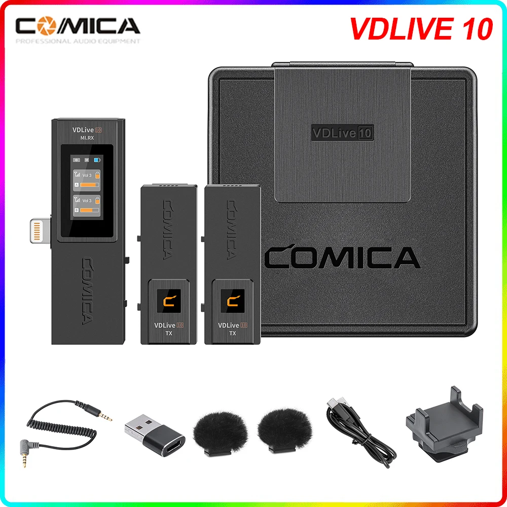 

Беспроводной петличный микрофон COMICA VDLive10 2,4G, передатчики, приемник, чехол для хранения для смартфона, камеры