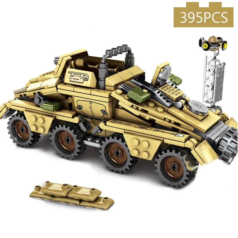 395 шт. Детский конструктор бронированный автомобиль с артиллерией|Блочные