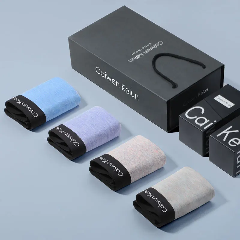 4 Pcs Gift Box Men's Breathable Underwear Boxer BriefsModal Traceless Antibacterial Breathable Antibacterial Trend Boxer Shorts