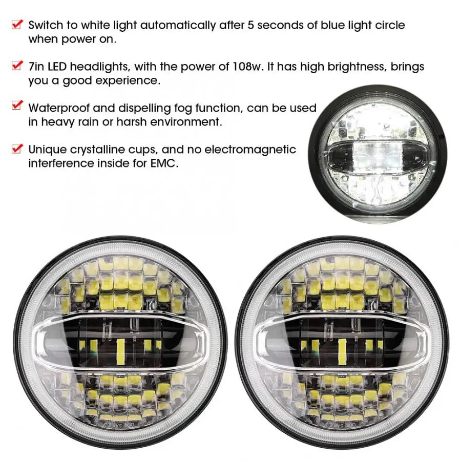 1 Pair 7inch Waterproof 108W Headlamp LED Light Bulb Headlight Fit for Jeep Wrangler JK | Автомобили и мотоциклы