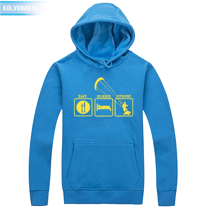 Lake blue 02 Eat Sleep Kitesurf Толстовка с принтом для мужчин/женщин, Повседневная Толстовка в стиле хип-хоп, мужская спортивная одежда для кайтсерфинга, унисекс, флисовый пуловер с капюшоном - Цвет: Lake blue 02