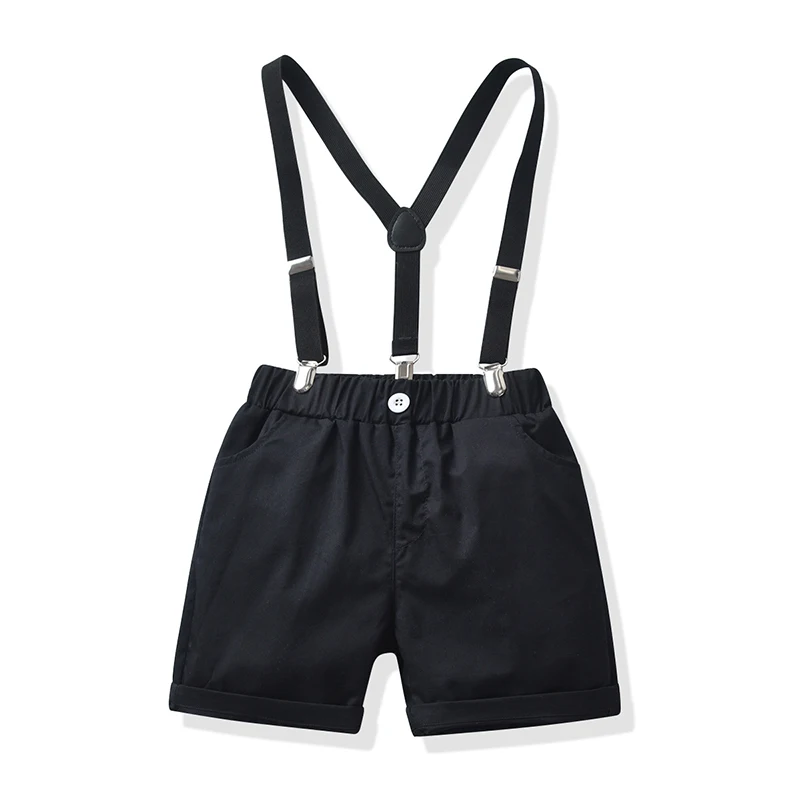 

Kids Boy Formal Suit Shirts With Bowtie+Strap Shorts Sets Baby Boy Summer Clothes Children's Gentleman Casual Suit