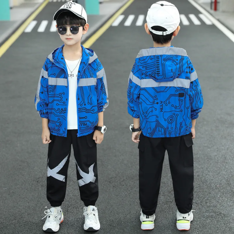 Boys Clothes Sport Suit Patchwork Boys Clothing Sets 2021 Autumn Jacket Hoddied Children Clothing Set Kids Tracksuit Clothes