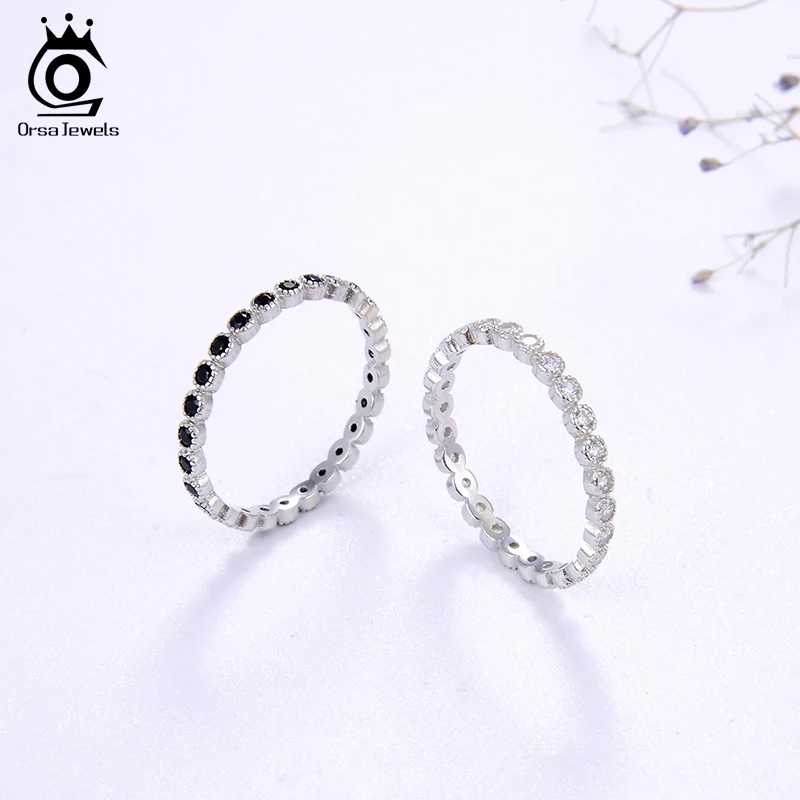 ORSA JEWELS, Настоящее серебро 925 пробы, складные кольца для женщин, полный круг, AAAA, циркониевое кольцо, кольца на палец, свадебные, обручальные ювелирные изделия SR145