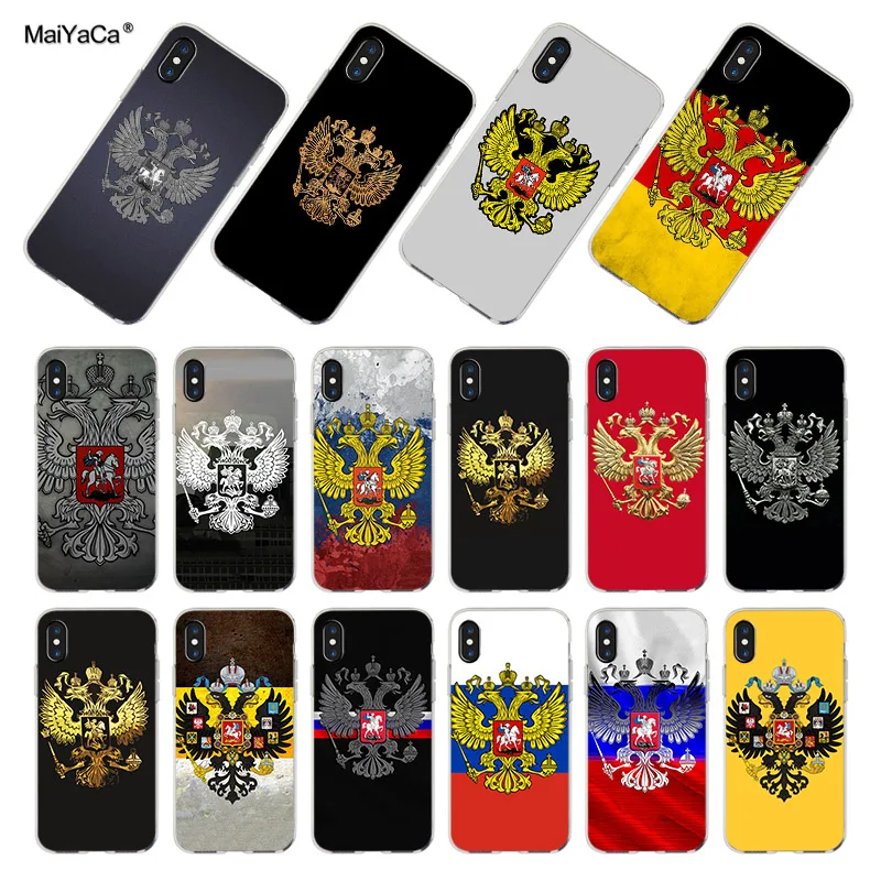 Прозрачный мягкий чехол MaiYaCa из ТПУ с русской эмблемой для телефона iPhone 8 7 6 6S Plus XS