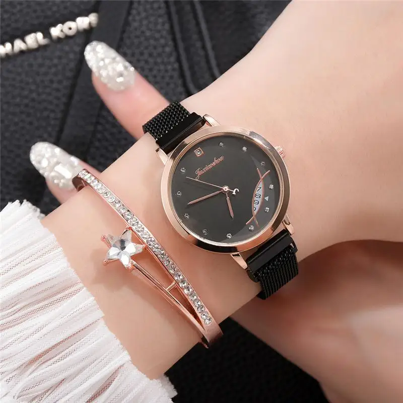

Women Watches Fashion Luxury Diamond Female Quartz Clock Stainless Steel Mesh Strap Magnetic Buckle Wristwatches Orologio Donna
