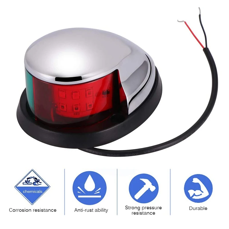 

12V Navigation Lights LED Zinc Alloy Bow Light Marine Boat Red Green