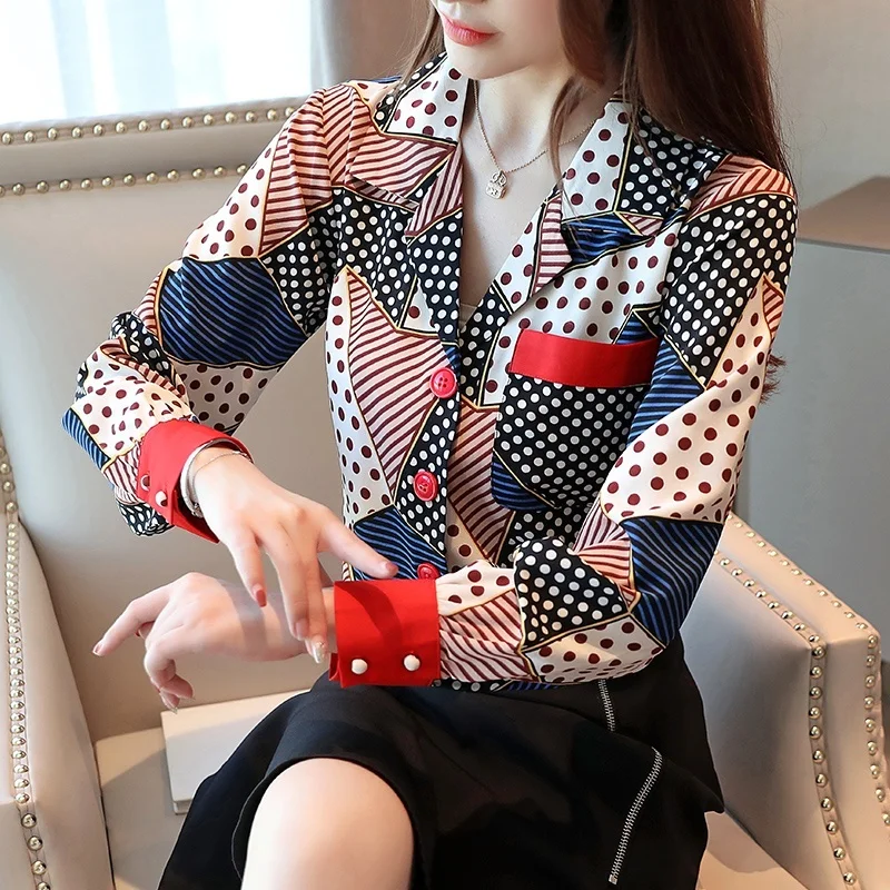 Fashion Woman Blouses 2019 Women's Blouse Printed Long Sleeve Shirt Retro Chiffon Shirt Womens Tops and Blouses