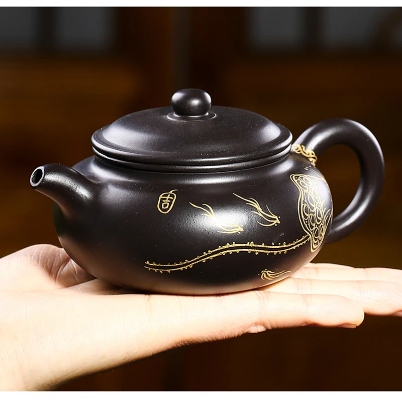 Черная ручная роспись исинский чайник из руды высококачественный кунг фу ручной