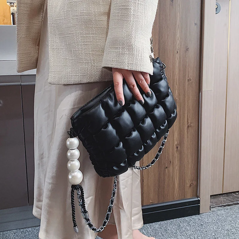 

Simple Grid Designer PU Leather Crossbody Bags for Women 2021 Fashion Branded Luxury Chain Shoulder Simple Handbags and Purses