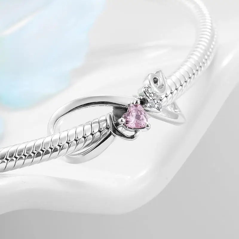 Hot 925 Sterling Silver Cupid's arrow Pink heart CZ Bead fit Original European Charms Bracelet Jewelry making | Украшения и
