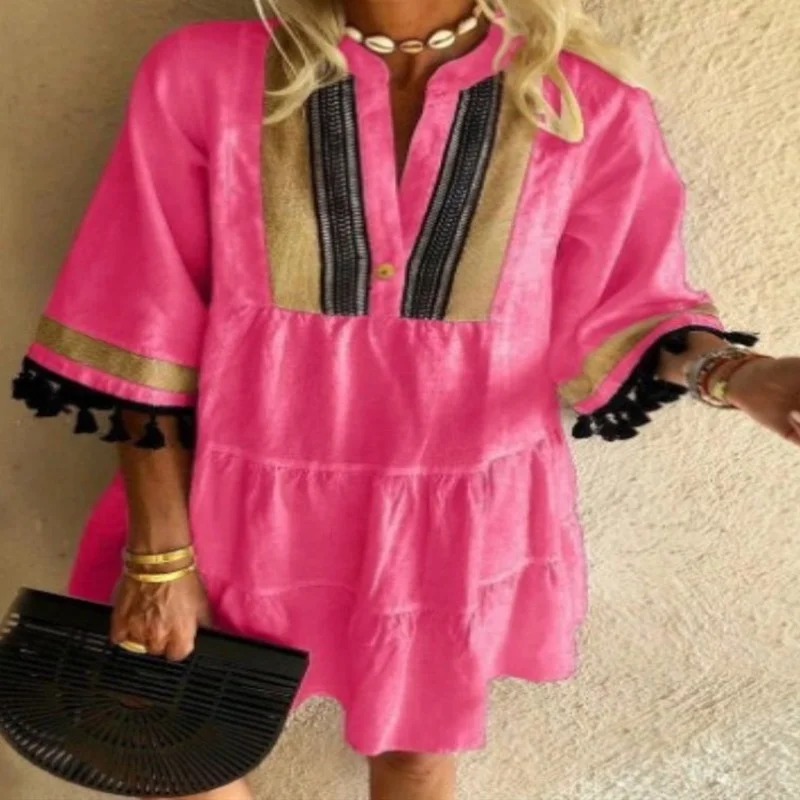 

Women Dress 2021 New Fashion Print Loose Dress Casual Autumn Three Quarter Sleeve Dresses Women Vestido Feminino Donsignet