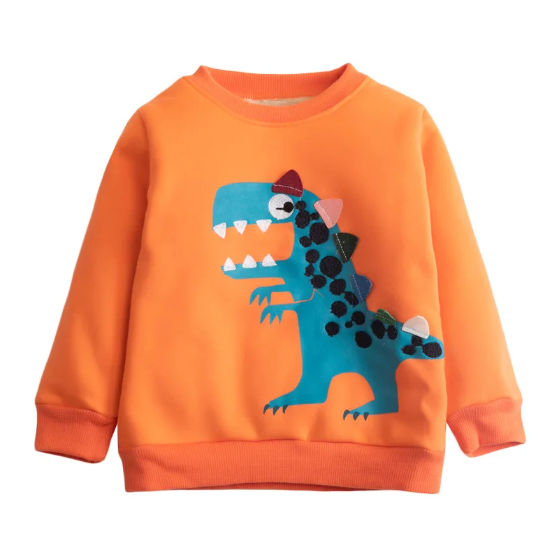 

Little Maven Boys Long Sleeves Plus Velvet Embroidery Dinosaur Orange Sweatshirts Kids Clothes Winter Children's 2-7years