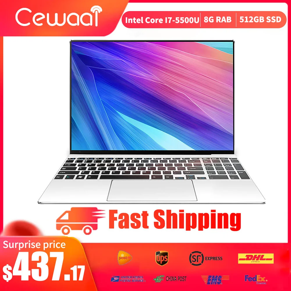 Cewaal 2020 новейший 15 6 дюймовый 5Gen Intel Core i7 5500U ноутбук 8 Гб ОЗУ 512 ГБ SSD двухдиапазонный