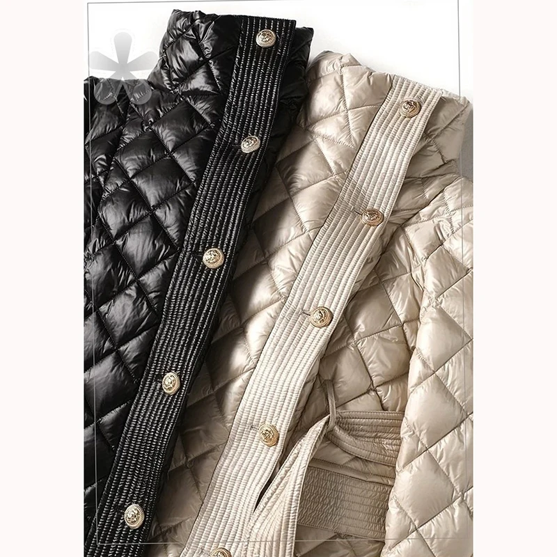 

Winter Shiny Temperament Cotton Jacket Women's Mid-LengthFashion Waist Slim-Fit Stand-Up Collar Female Parkas