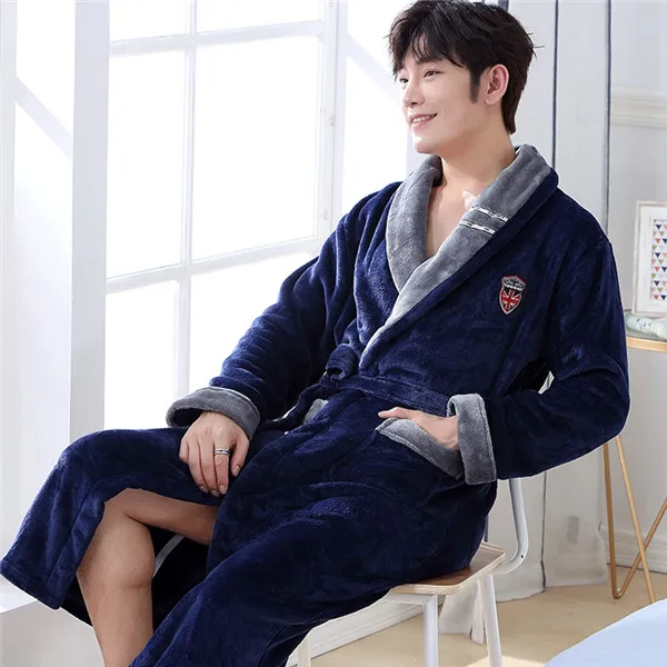 Men Robe2 Зимнее плотное теплое женское Коралловое кимоно из рунной шерсти, халат для влюбленных пар, ночная рубашка, банное платье, одежда для сна для мужчин, большая Ночная одежда, Размеры M, L, XL, XXL, 3XL - Цвет: Men Robe2