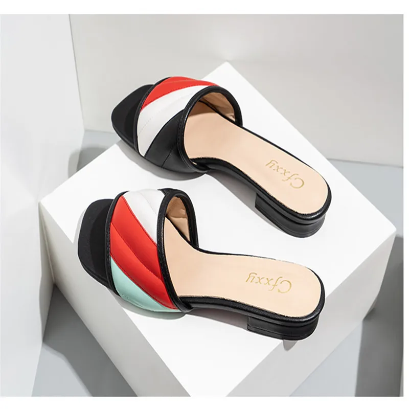 

2021 European and American women's square head color matching thick heel fashion sandals 1790