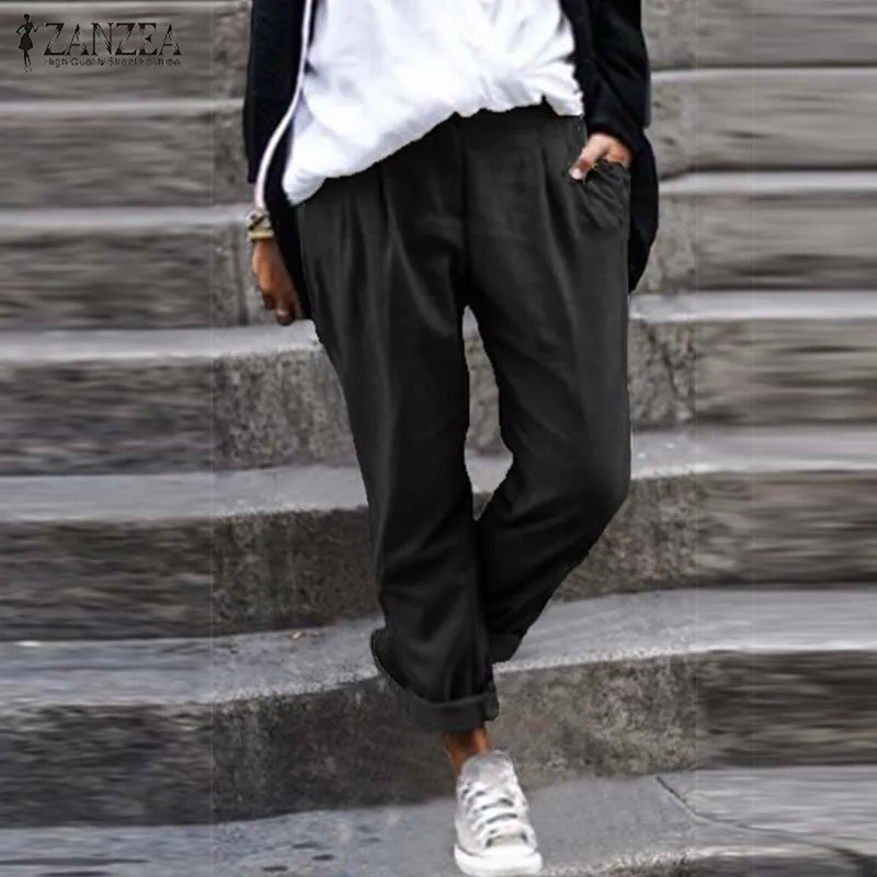 Брюки-султанки ZANZEA Женские однотонные повседневные длинные штаны из хлопка и