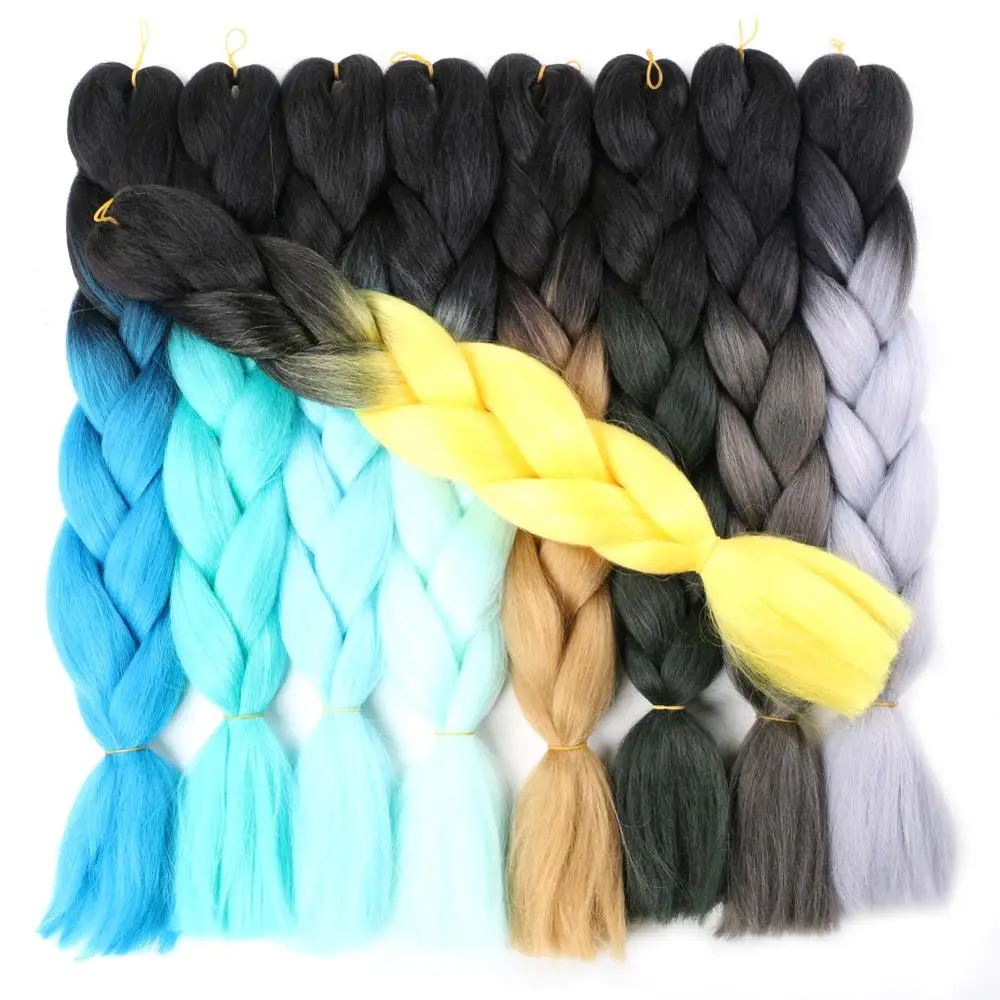 

MTMEI HAIR 24"100g Synthetic Braiding Hair Extensions Black Brown Grey Blue Ombre Jumbo Box Braids Hair Blonde Crochet Braids