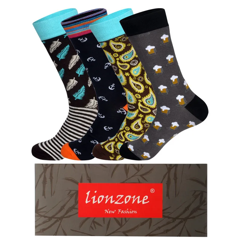 LIONZONE 4 пар/лот Весна Новая коллекция нескользящих носочков для мужчин арт BritishStyle