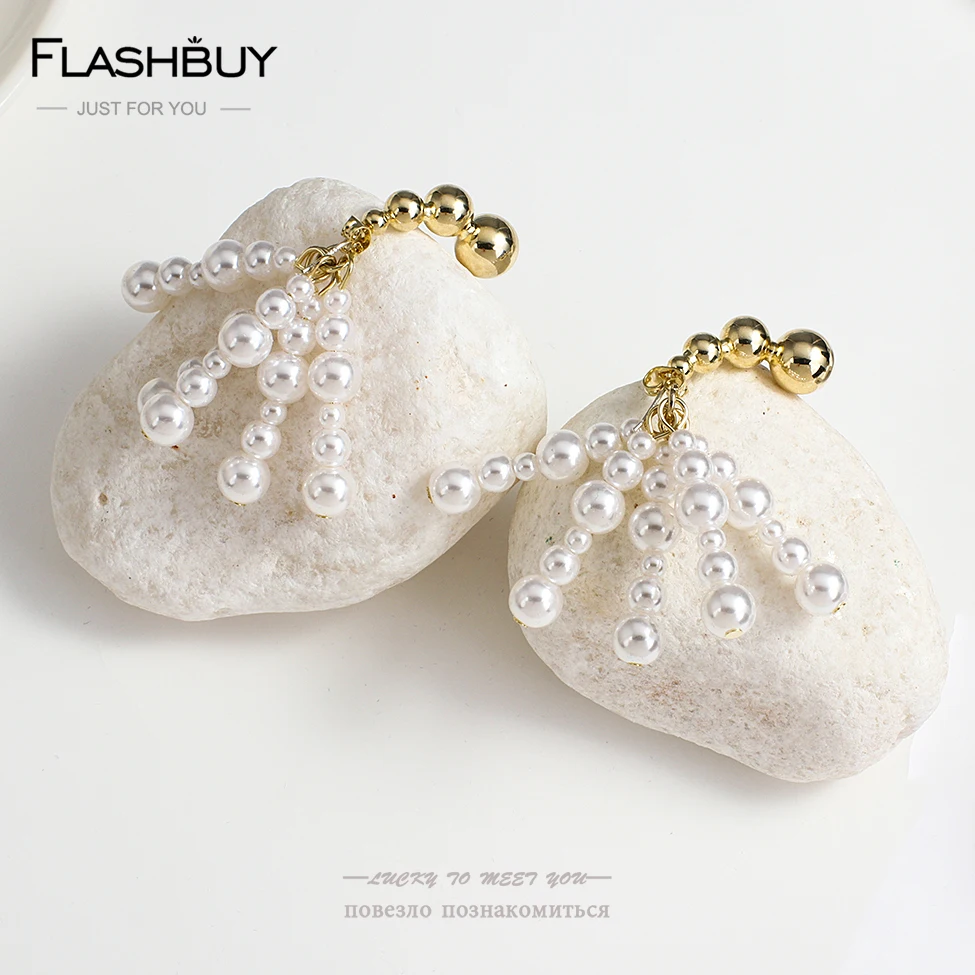 

Flashbuy Unique Fashion Handmade Imitate Pearls Drop Earrings Women's Ear New Temperament Trend Female Jewelry Brincos