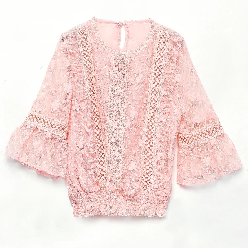 кружевная с рукавом семь четвертей блузка рубашка сексуальная женская Новая