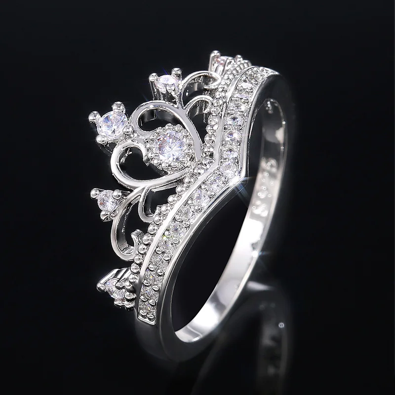 

New Fashion Promise Crown Rings for Women Crystal Zircon Bridal Party Wedding Jewelry Delicate Female Engagement Ring Hot