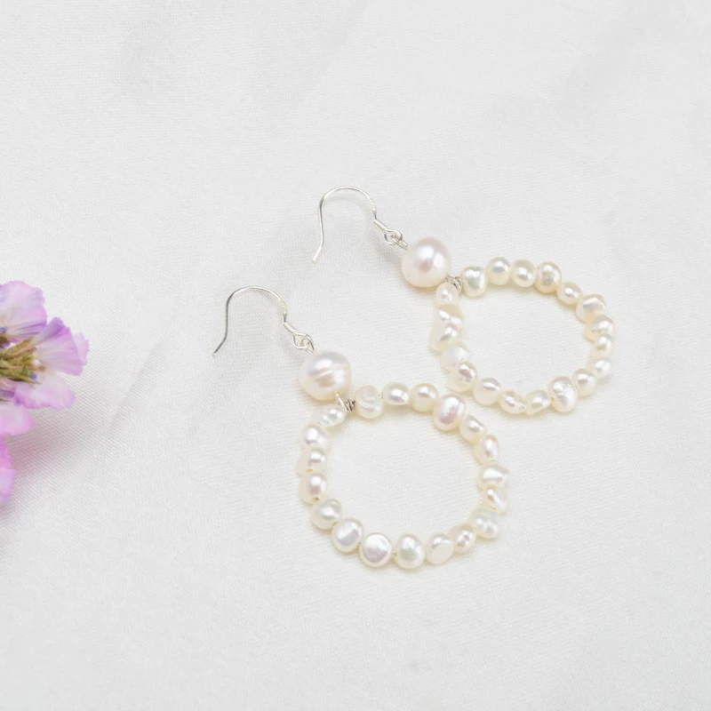 Женские серьги подвески из натурального пресноводного жемчуга ASHIQI серебро 925