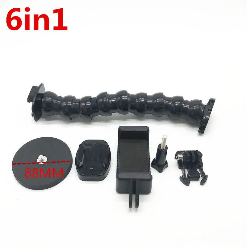 D88 6in1 Магнитная селфи палка Крепление ж/gooseneck arm для gopro hero sjcam xiao yi mi Экшн камера смартфон штатив автомобильный держатель - Цвет: D88 6in1