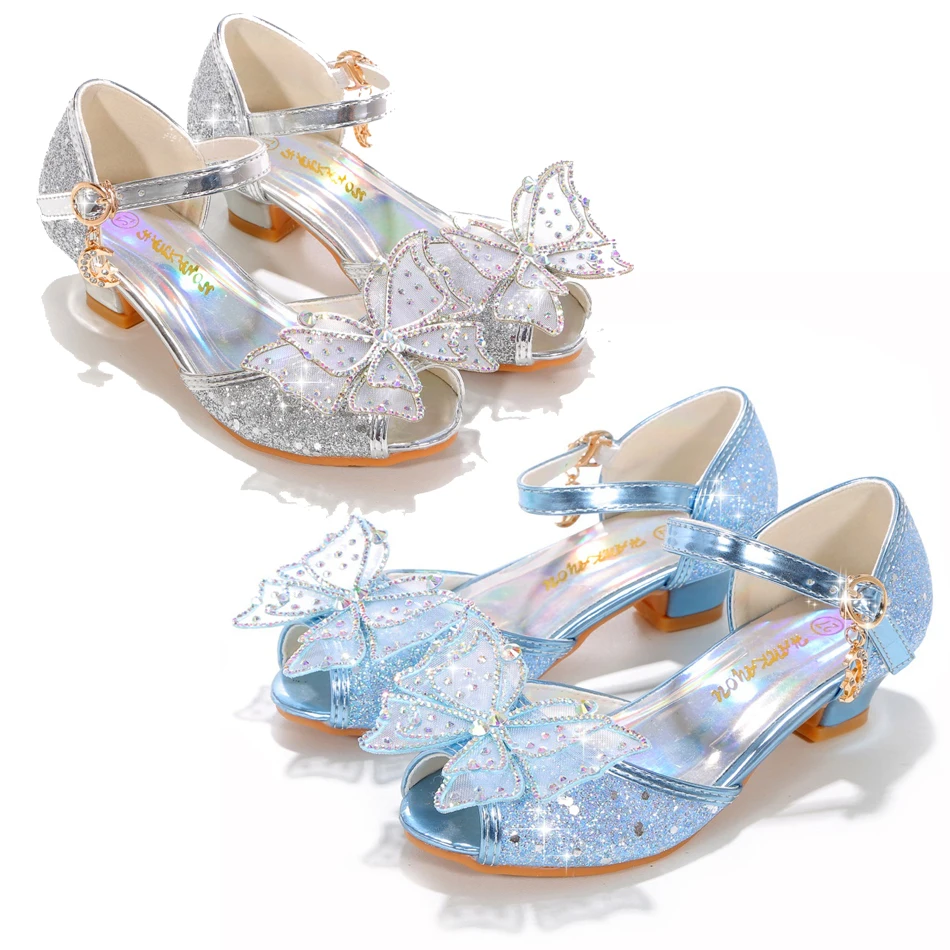

Little Girls Belle Pumps Kids Christmas Glitter Wedges Children Carnival Butterfly Princess Shoes Birthday Heel Sparkle Shoes