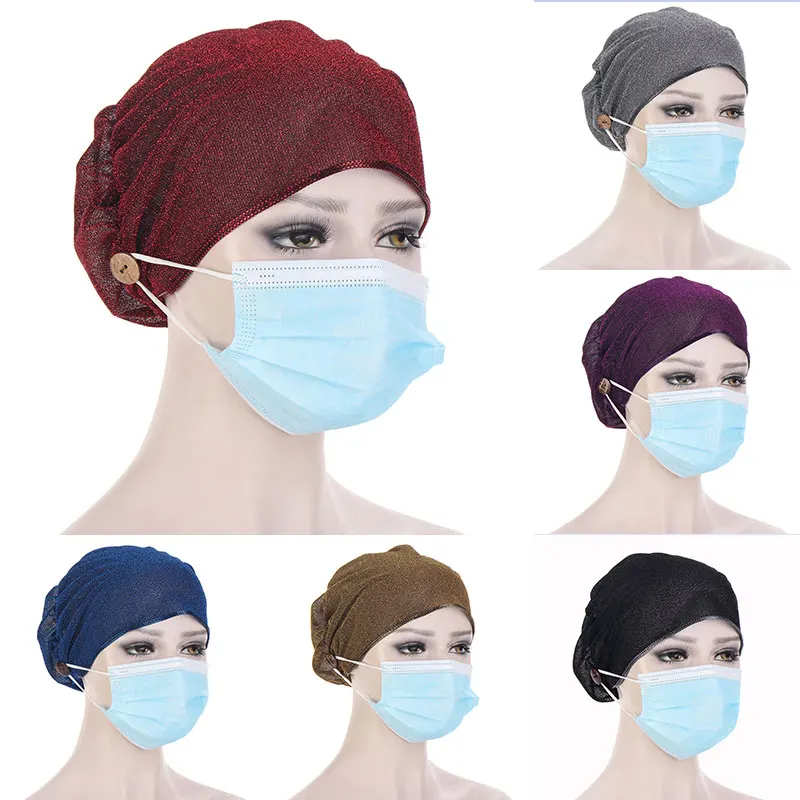 

Casual Women Turban Head Wrap Hat With Button Headwear Headscarf Bonnet Inner Hijabs Cap Muslim Hijab Chemo Hats Turbantes Caps