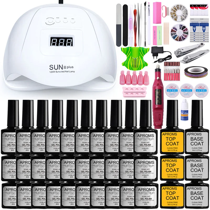 

120W Manicure Set Nail Set 30/20/10 Gel Polish Set Nail Kit Electric Nail Drill Machine UV LED Nail Lamp Dryer Nail Tools Set