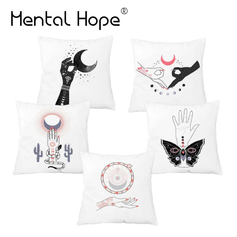 

Flower Hands Printed Plush Cushion Cover Home Decorative Handmade Throw Pillow Cover White Pink Pillowcase Square Funda Cojin