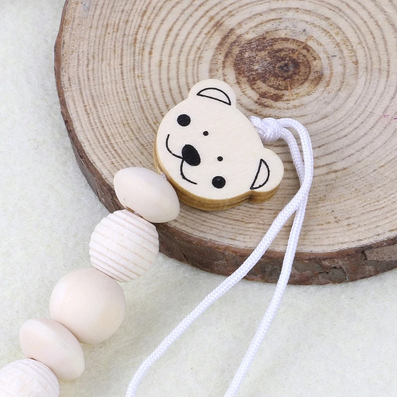 

Baby Dummy Chain Wood Pacifier Clip Bear Head Bead Dummy Clip Infant Teether Toy